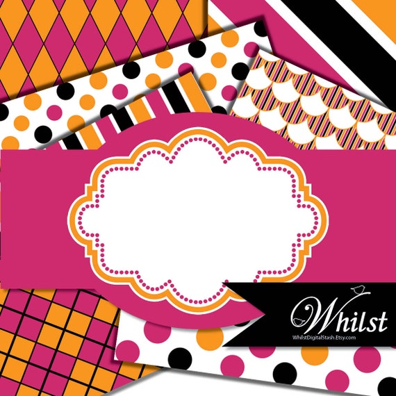 Black Pink Orange digital paper frame clip art : p0220 3s063849 IP Il_570xn