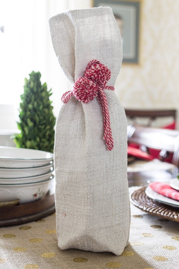 Items similar to Wine Bottle Sleeve Cozy Cover from Vintage Grain Sack