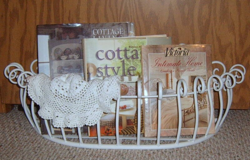 SALEUpCycled Metal Wall Basket Wrought Iron Look White