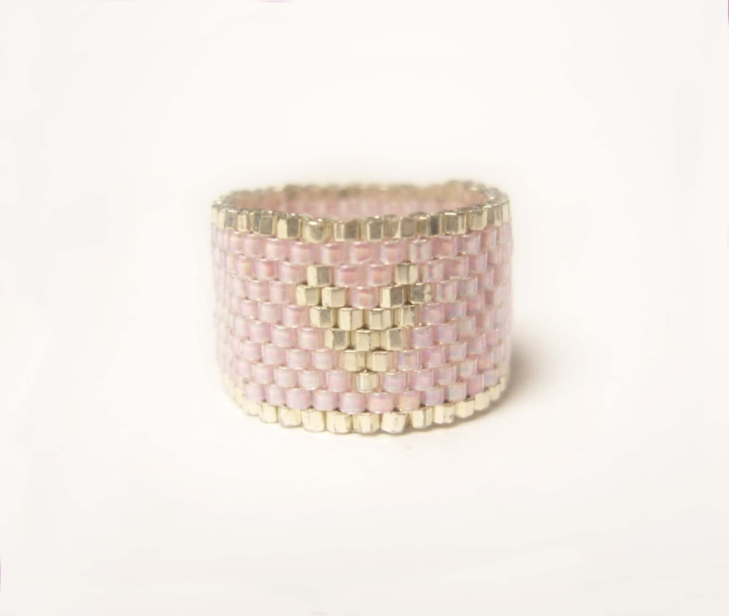 Download Seed Bead Ring Pink Heart Ring Silver Heart Ring Beaded