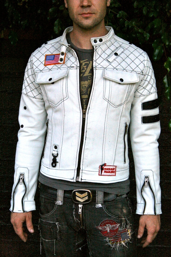 painted white leather jacket
