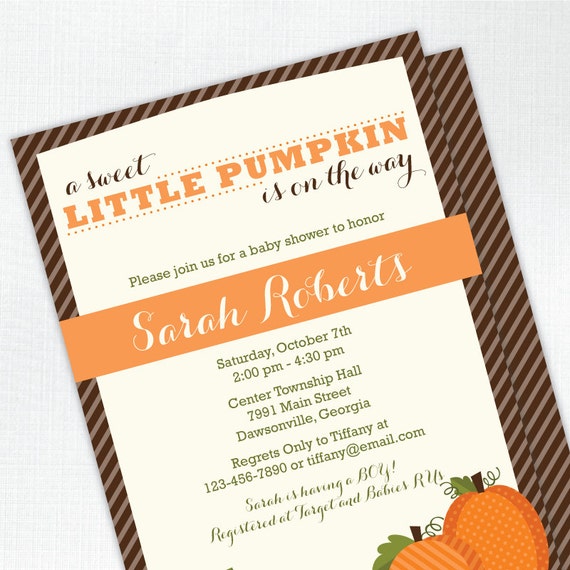 Sweet Little Pumpkin Baby Shower Invitation - PRINTED - Printable file also available Il_570xn