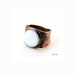 Cream Mother of Pearl Shell Unisex Copper Ring Handcrafted Oxidized Wide Metalwork Chevalier Boho Adjustable Band Statement Ring / Size 5