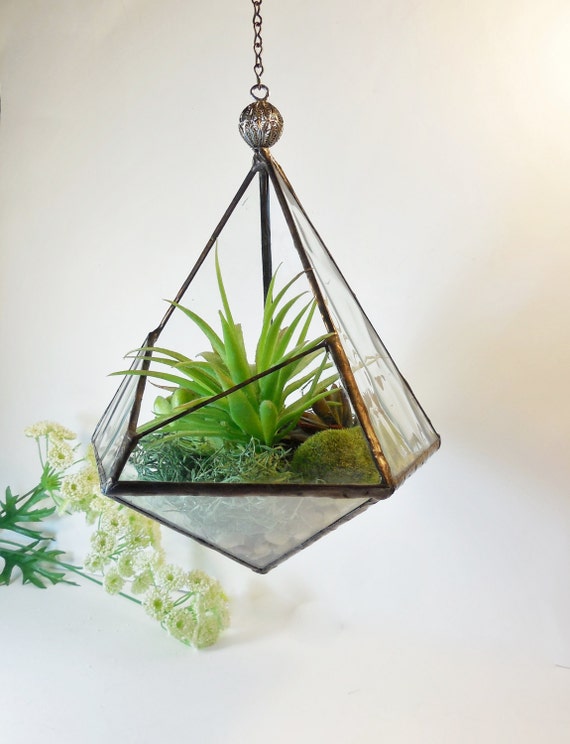 Terrarium stained glass terrarium geometric pyramid plant