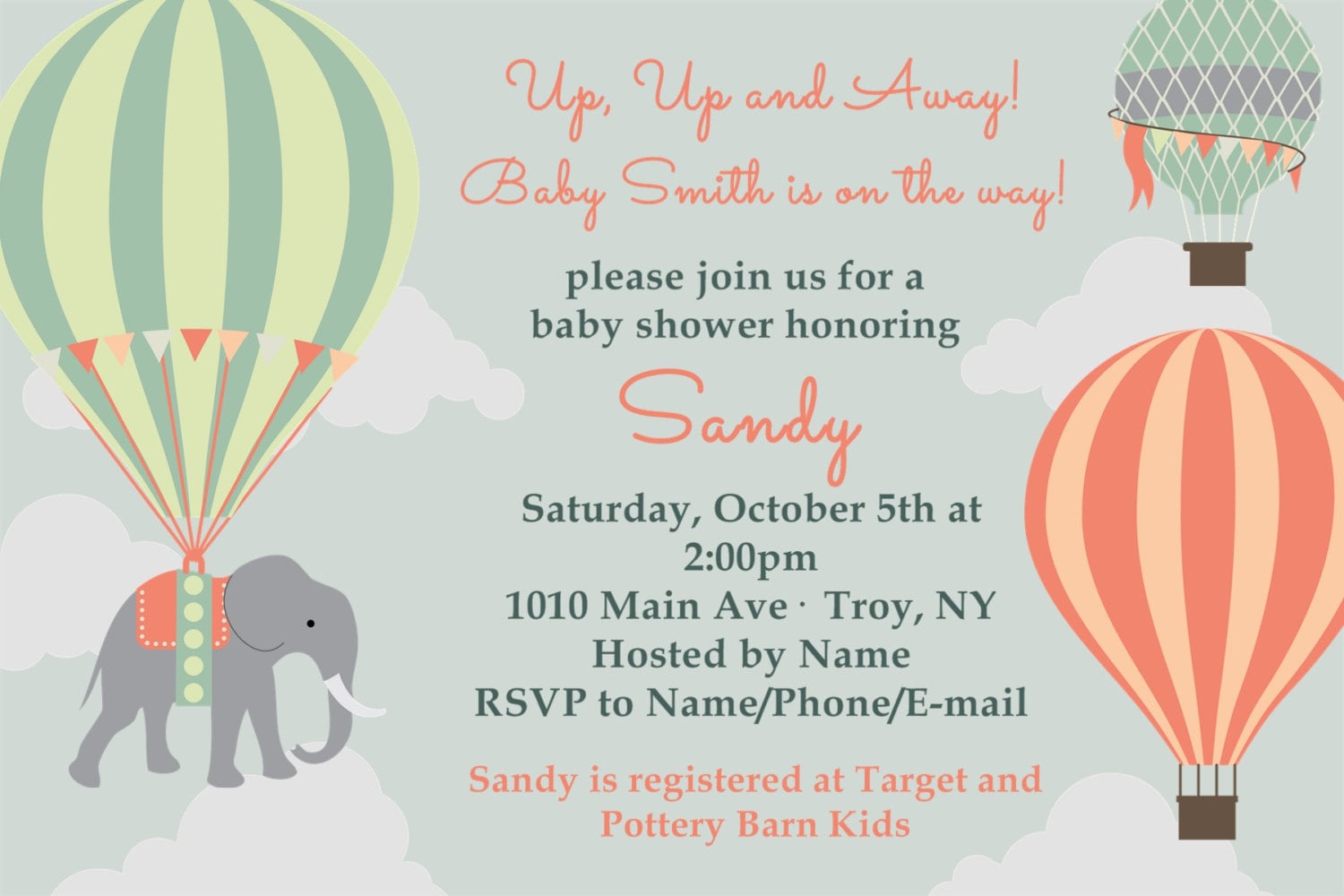 Hot Air Balloon Themed Baby Shower Invitations 10