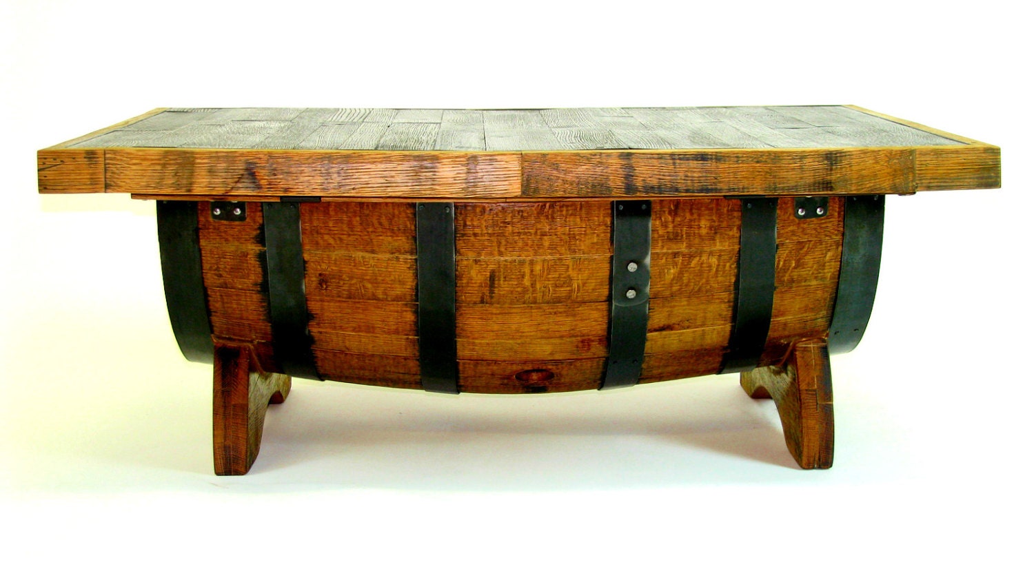 Bourbon Barrel Coffee Table with Storage Space Inside Square