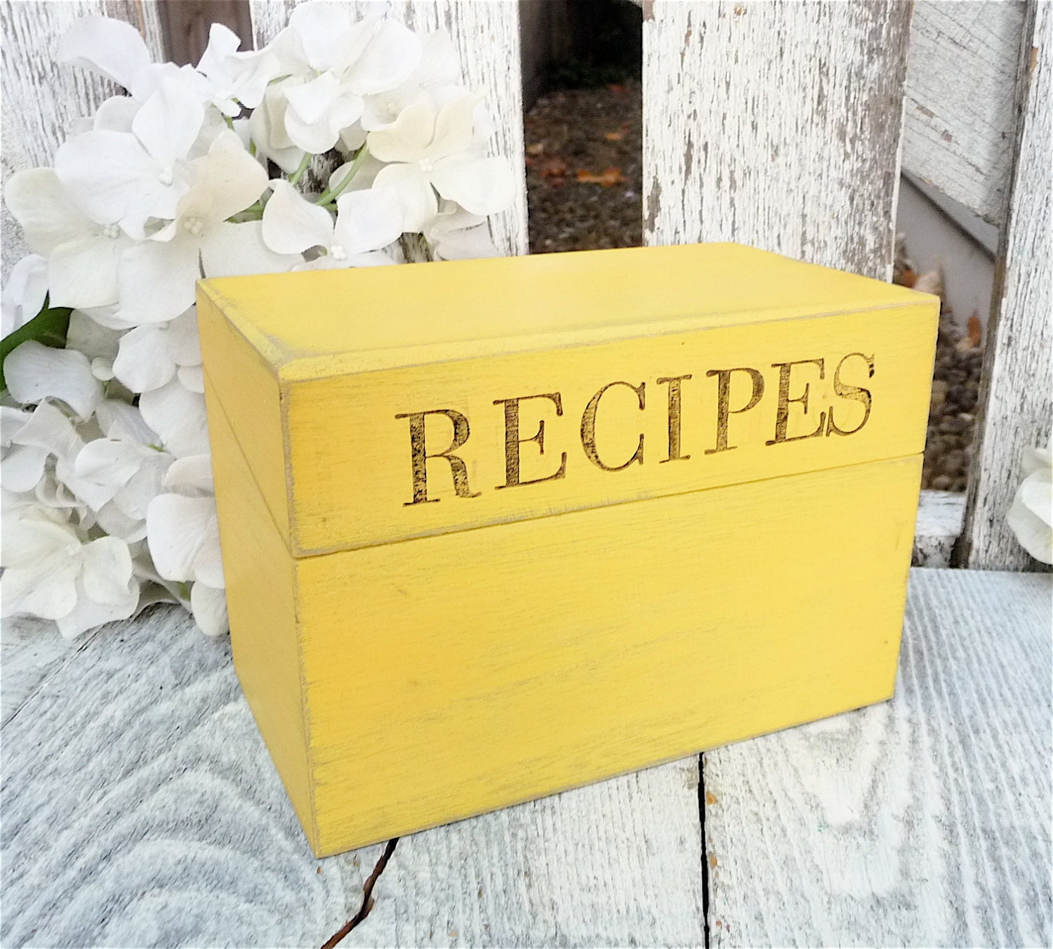 yellow shabby chic rustic wood recipe box by huckleberryvntg yellow shabby chic rustic wood recipe box by huckleberryvntg