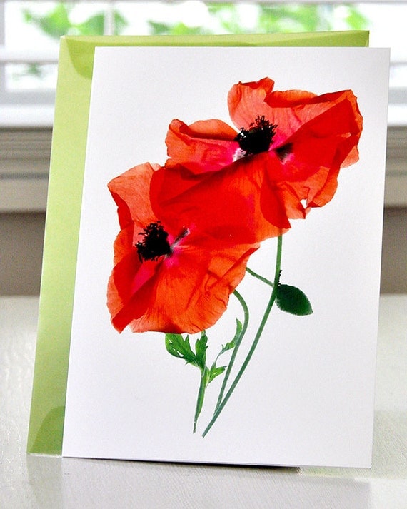 FREE SHIPPING Handmade Card Margie's Poppy Duo Greeting Card Red
