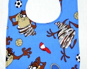 Large Adjustable Baby Bib in cotton print/hemp blend fabric