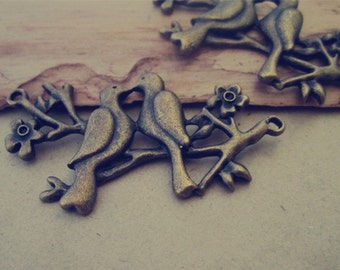 6pcs of Antique bronze two bird pendant charm 24mmx48mm