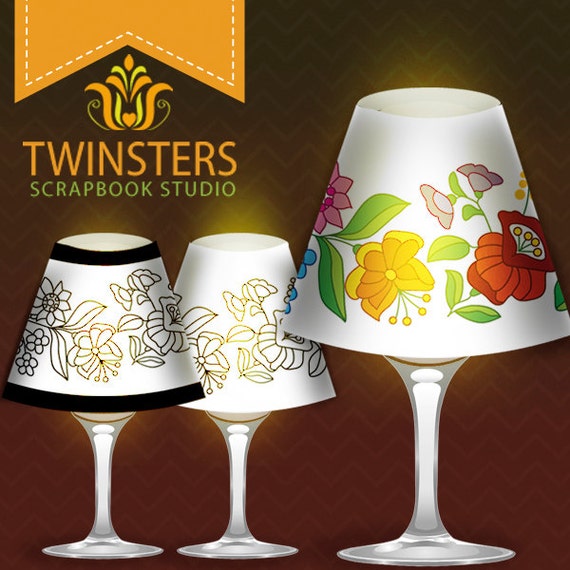3 pieces printable holiday wine glass lamp shades with