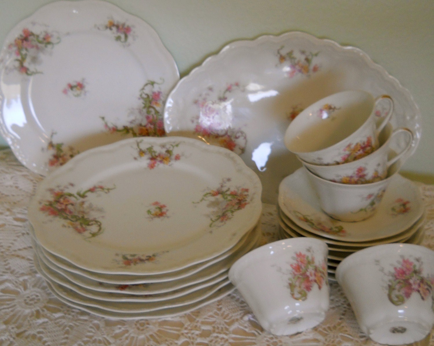 Antique French Limoges China Set Luncheon Dinner by cyndalees