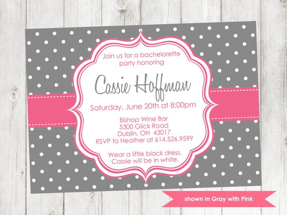 Printable Bachelorette Party Invitation - Bachelorette Themed Polka Dot Invite - Colors and Text Customizable Il_570xn