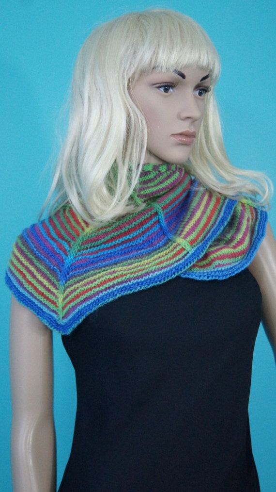 Handmade Knit Fun and Funky Rainbow Colored Dimensional Women's Trendy Merino Shawl/Scarf - Free Shipping