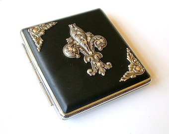 Fleur de Lis Black Case Leatherette Cigarette Case Card Holder Case Smokers Accessories Fleur des Lys Cigarette Case Gift Women Gift Men