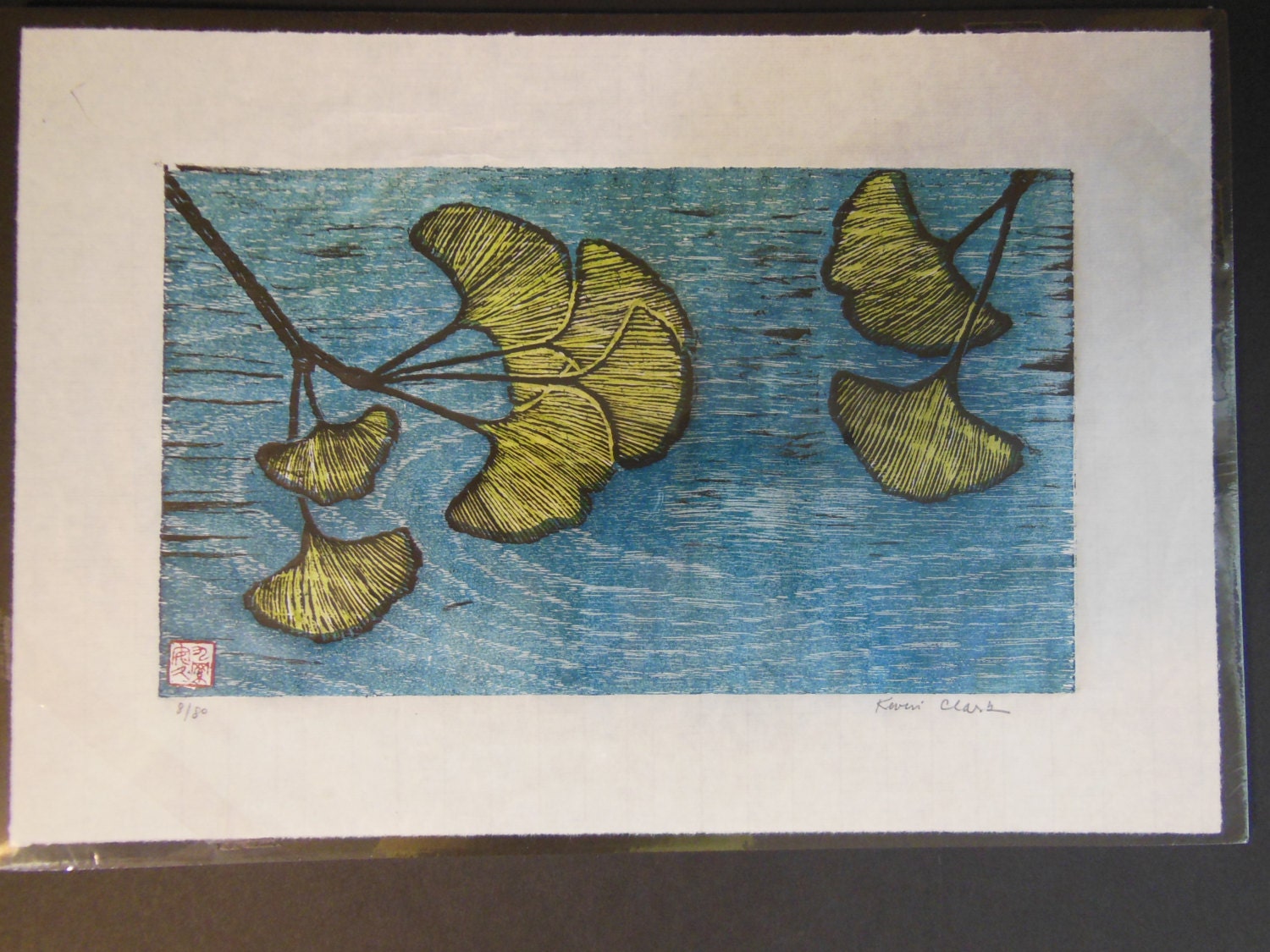 Gingko Tree Leaf hand carved woodblock print by ClarkStudioGallery