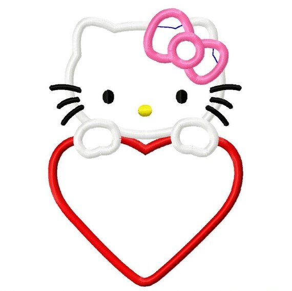 Kitty heart applique embroidery design 4x4 5x7 by appliquecandy