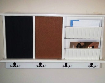 Message Board with mail holder chalkboard and cork board   Wall Shelf with Key hooks , Furniture