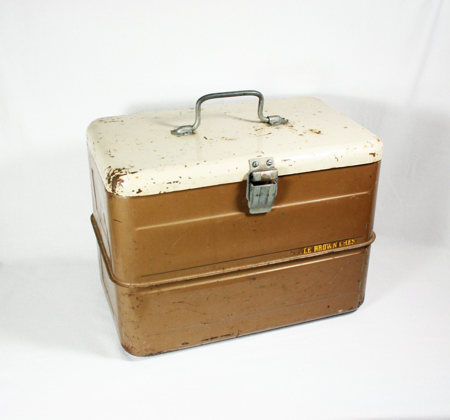 Vintage 1950's Metal Little Brown Chest Ice Chest / Cooler