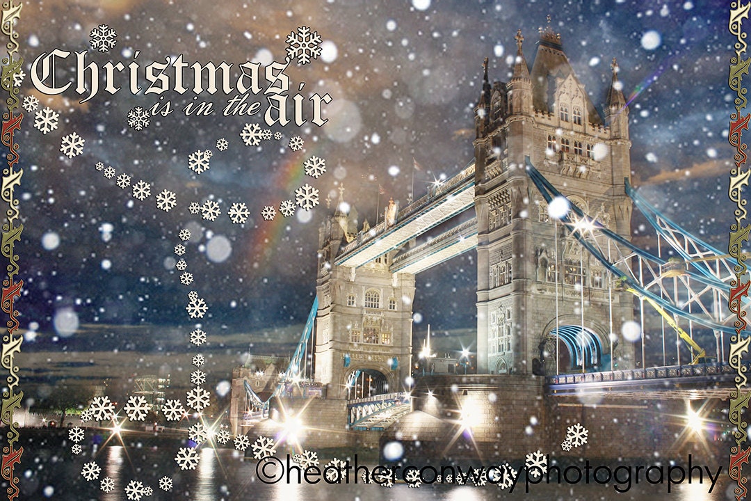 Printable Holiday Card London snow scene Tower Bridge