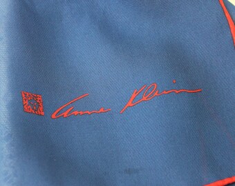 Vintage Scarf Anne Klein Long Blue Chiffon Scarf Signed