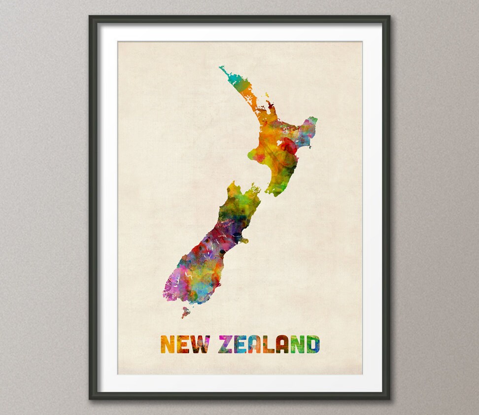 New Zealand Watercolor Map Art Print 450