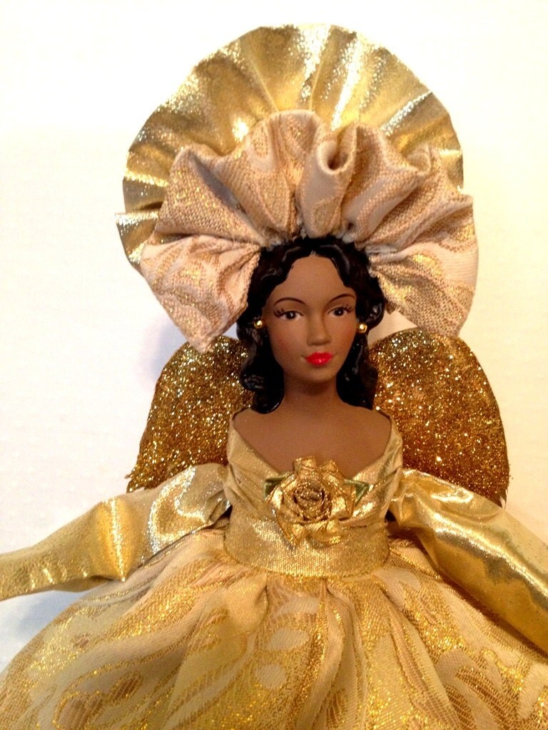 angel tree topper african american christmas angel in gold angel tree topper african american christmas angel in gold