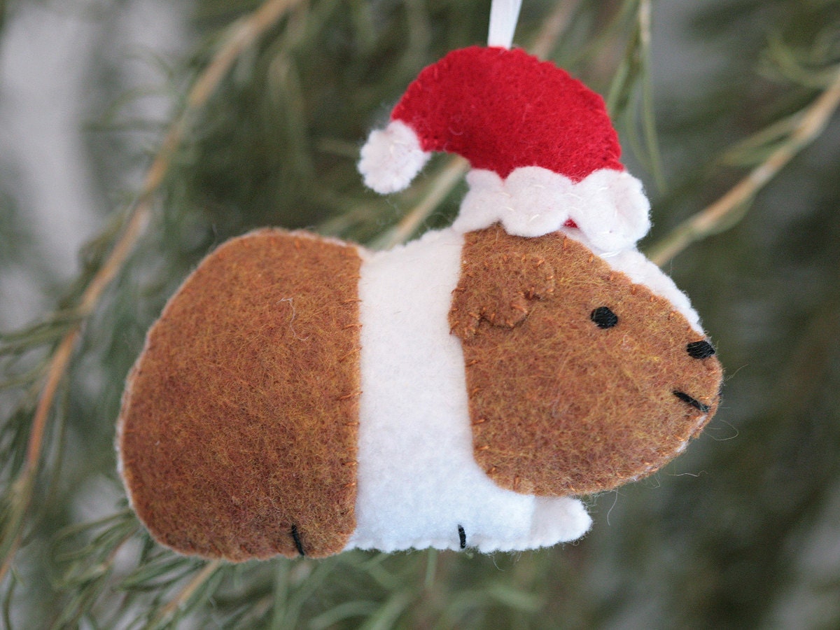 Cute Felt Guinea Pig With Santa Hat Ornament