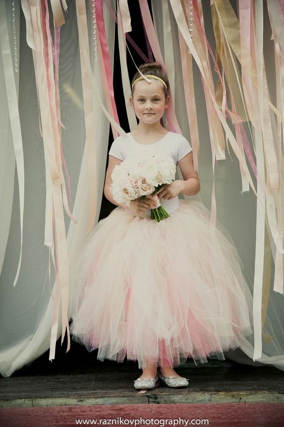 Long Tutu Skirt Coral Ivory Beige Tutu Toddler Long TUTU