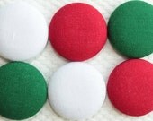 CHRISTMAS red, white, and green fabric button magnet, covered button magnet, kitchen magnet -- set of 6 Il_170x135