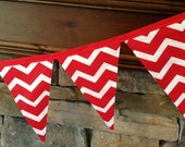 RED and WHITE CHEVRON fabric garland, party pennant flag bunting banner - 9 feet Il_170x135