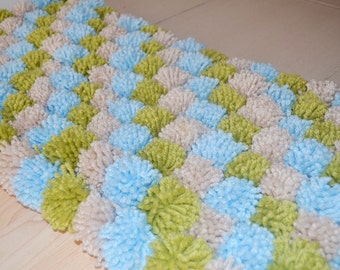 Blue beige green Pom Poms Bath Mat, Bathroom Rug,doormat,pet mat, 2013 trends