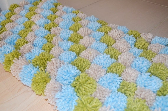 Blue beige green Pom Poms Bath Mat Bathroom Rugdoormatpet