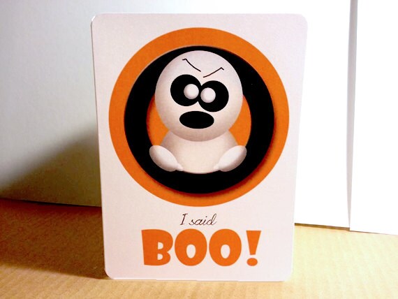 Ghost Orange Halloween Note Cards - 10 pk folded cards Ready to Ship - I said BOO! Il_570xn