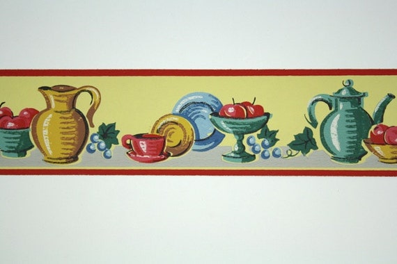 Full Vintage Wallpaper Border TRIMZ Yellow and Red Kitchen