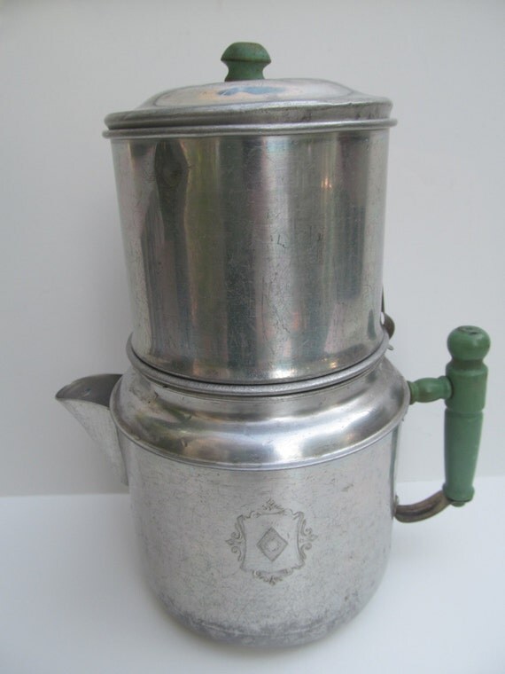 RESERVED-Vintage Aluminum Drip Coffee Pot with by Mumscottage