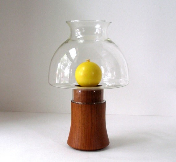 RESERVED4TAKAHIKO Vtg DANSK Teak Hurricane Lamp Candle Holder