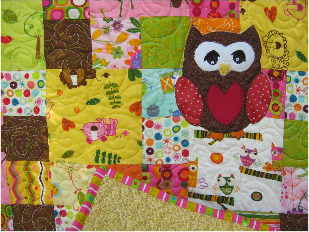 Mod owl quilt baby owl quilt kids owl blanket owl nursery