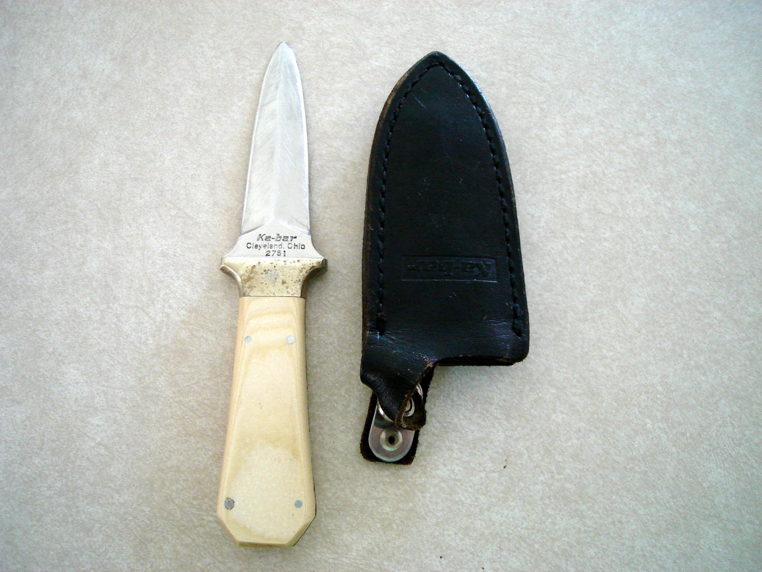 Vintage Kabar Ka Bar Boot Knife w/ Leather Sheath 2751