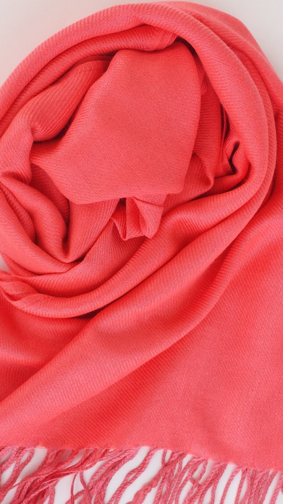BRIGHT CORAL PASHMINA Scarf. Pashmina scarf. Pink PAshmina.