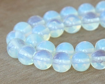 Sea Opal Glass Beads, 10mm Smooth Round - 15 inch strand - eGORB10