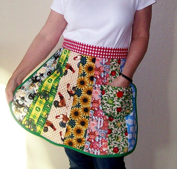 Down on the Farm Apron-Patchwork Half Apron-One Size