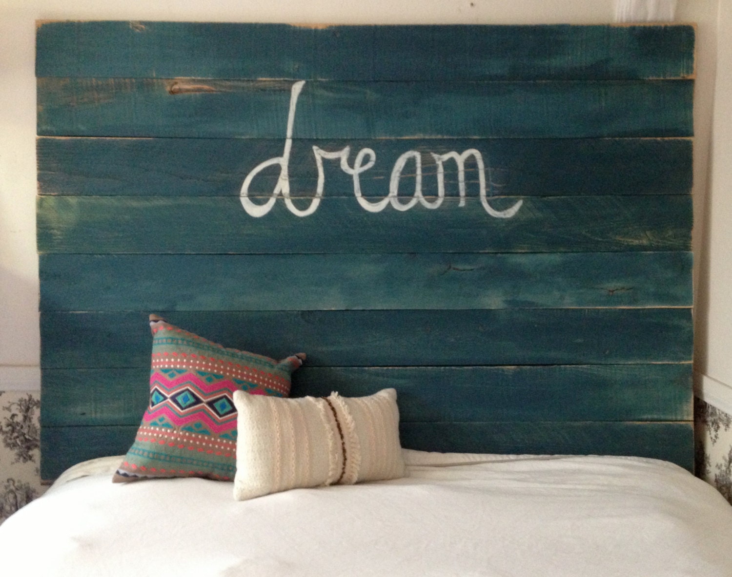 Teal distressed headboard