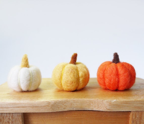 Items Similar To Wool Felt Halloween Pumpkin, Set Of 3 - Needle Felted 