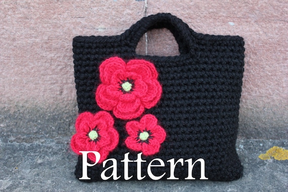 Ladies crochet Clutch Purse with Poppies - PDF crochet pattern - Listing38