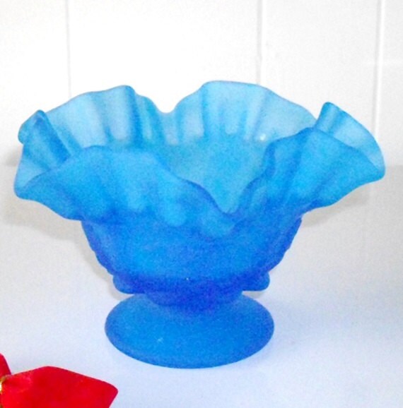 RESERVED FOR S. Fenton Blue Satin Glass Bowl candy dish