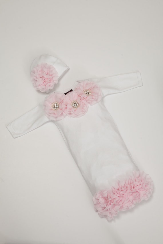 White Infant Baby Layette White Cotton Baby Gown with Light