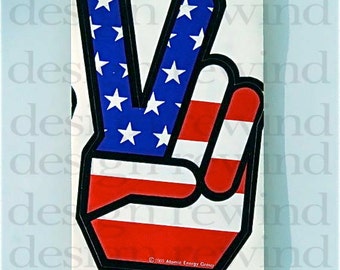 Atomic Energy Group Original 1969 Peace Sign Sticker - Red, White and Blue Hand Shaped Flag - Iconic American Symbol