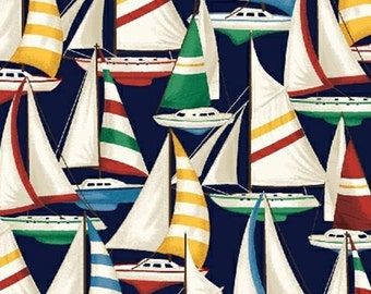 1/2 yd Windham fabric SAILBOATS on Blue