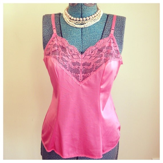 Vintage Vassarette bubble gum pink lace cami / by MellaFina